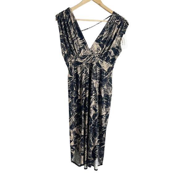 Veronica M Deep V Tunnel Dress Navy Floral Sleeveless Midi Dress Sz M - Picture 1 of 9